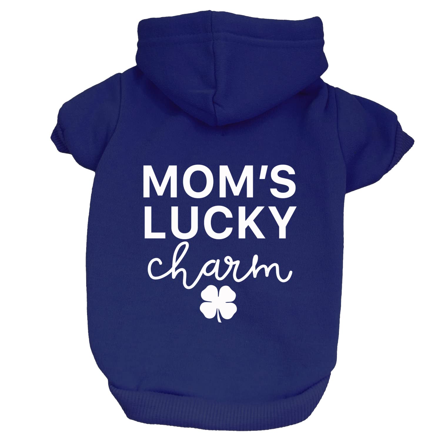 Mom's Lucky Charm Dog Hoodie Fleece Lined Pullover Sweatshirt with Leash Hole (Royal Blue, 5X-Large 985)