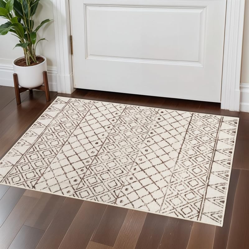 Tapete pequeño 2x3 lavable beige marroquí miniatura 3