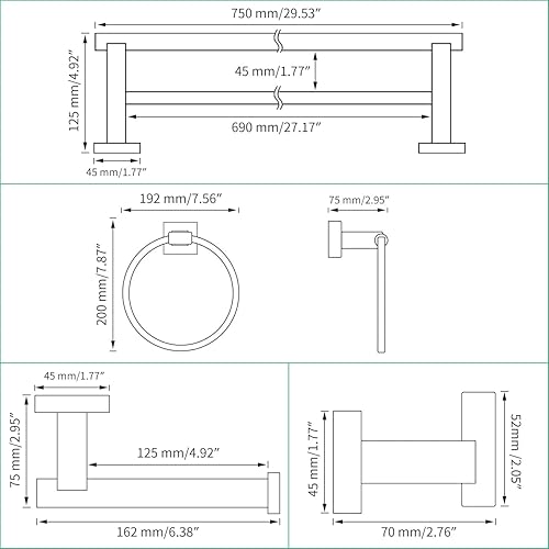 Miniatura 2 de Miyili BS02N5 - Juego de accesorios de baño de 5 piezas para montaje en pared de acero inoxidable cepillado, incluye toallero doble, toallero de