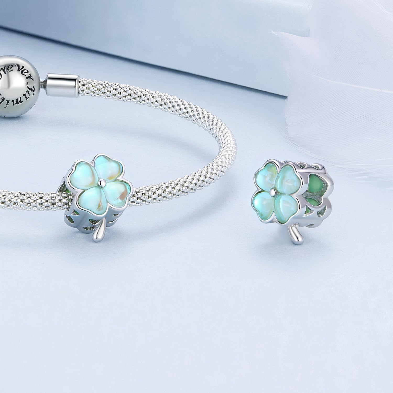 NINGAN 925 Encanto Floral De Plata Esterlina, 5a Collar De Pulsera De Cuentas De TréBol De Cuatro Hojas De Zircon Colgante Adecuado Para Regalos De Mujer