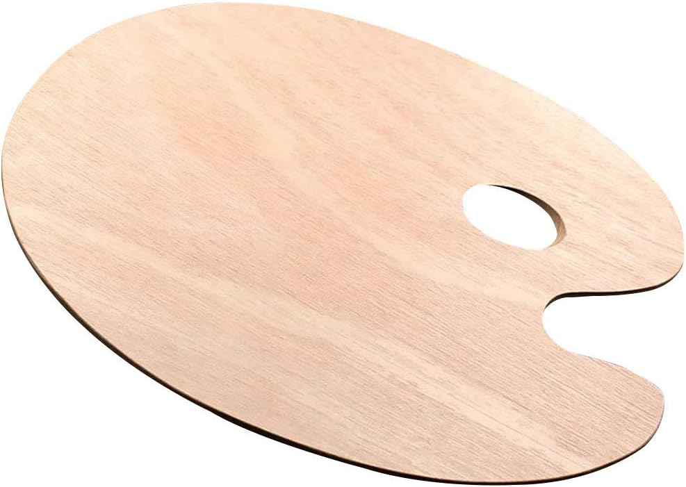 Palette Wooden Artist Oval Art Supplies Watercolor Smooth Tray Acrylic with Thumb Hole Flat Oil Painting(20x30x0.3cm)