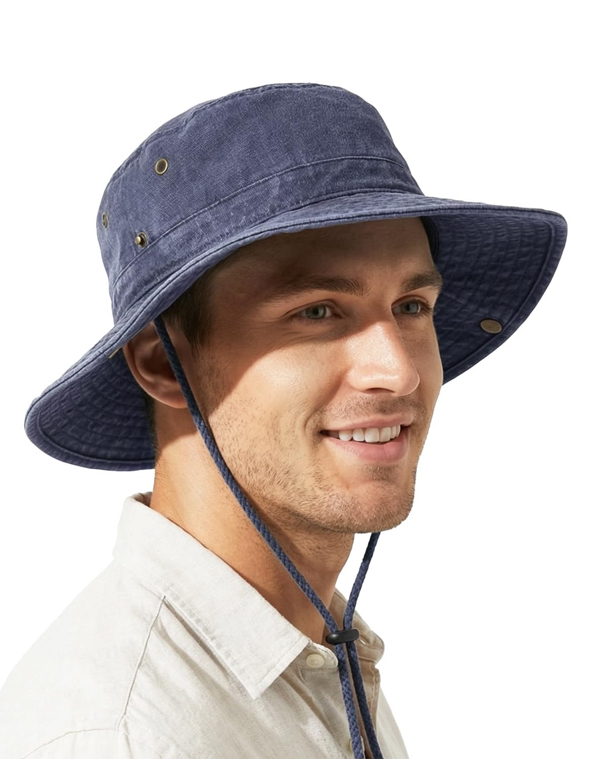 Zylioo XXL Boonie Sun Hat for Big Heads, Washed Wide Floppy Brim Hiking Hat with Chin Strap, Cooling Safari Fishing Hat
