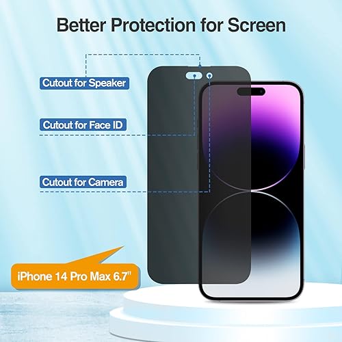 Miniatura 3 de ProCase Paquete de 2 protectores de pantalla de privacidad para iPhone 14 Pro Max 2022, protector de pantalla de vidrio templado oscuro 9H antiespía