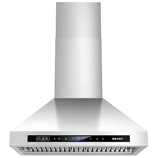 BRANO 30 Inch Wall Mount Range Hood 900 CFM, 【Voice, Gesture & Touch Control】, Ducted/Ductless Convertible, 4-Speed Fan, LED Lights, Timer & Delay Shutoff, Charcoal Filter Included