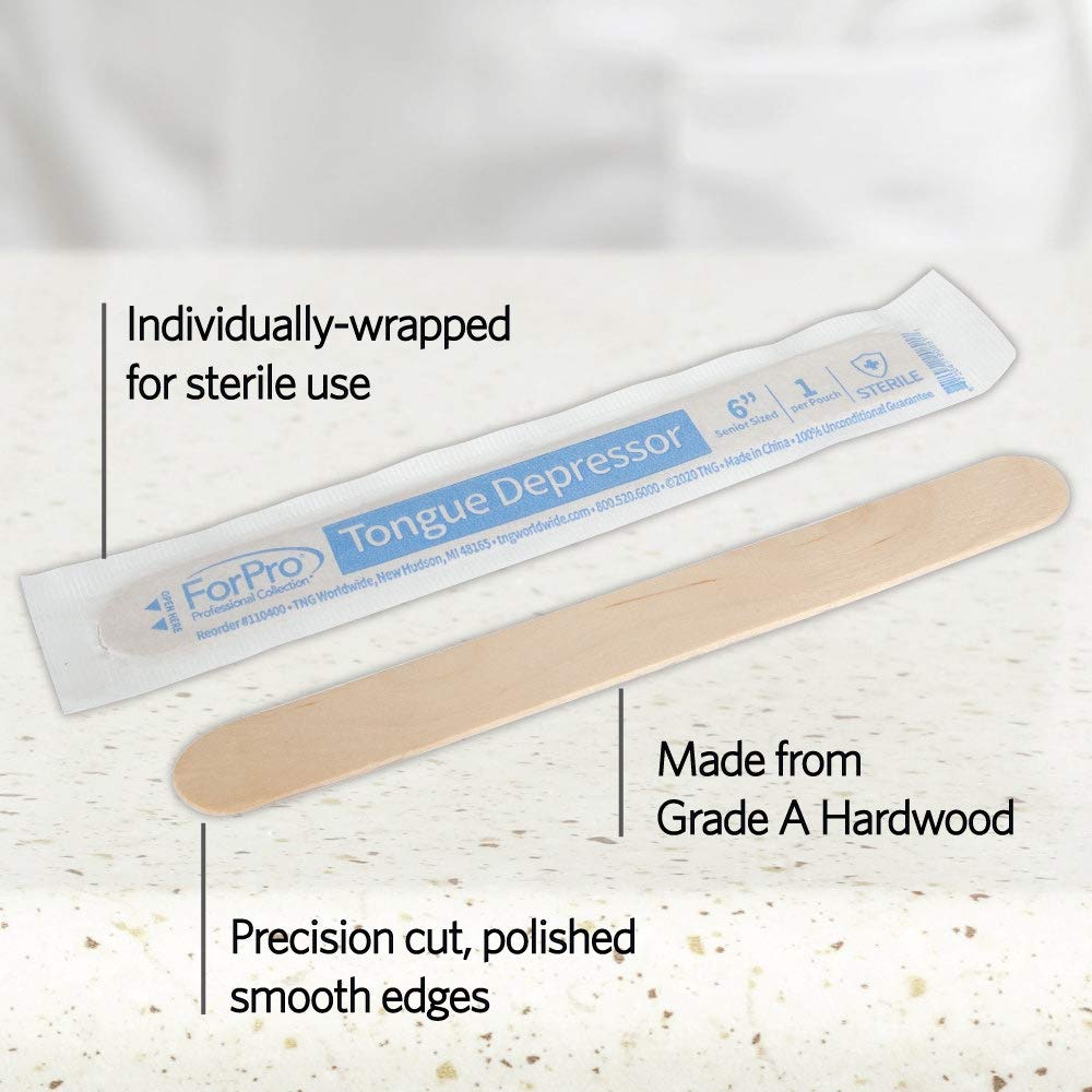 ForPro Professional Collection Depresores de lengua para personas mayores, barras aplicadoras de cera grandes, tamaño de 6 pulgadas, estériles, envueltas individualmente, 100 unidades, paquete de 6