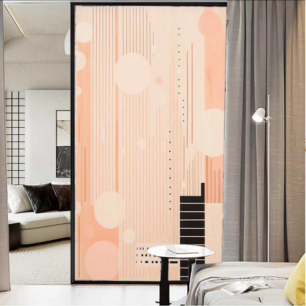 Moderne Muster Fensterfolie Hitzeblockierung Vintage Schwarz Geometrische Bilder Privatsphäre Fenster Dekor Glastür Abdeckung Nicht Klebende Fensteraufkleber für Badezimmer Küche 80x140cm