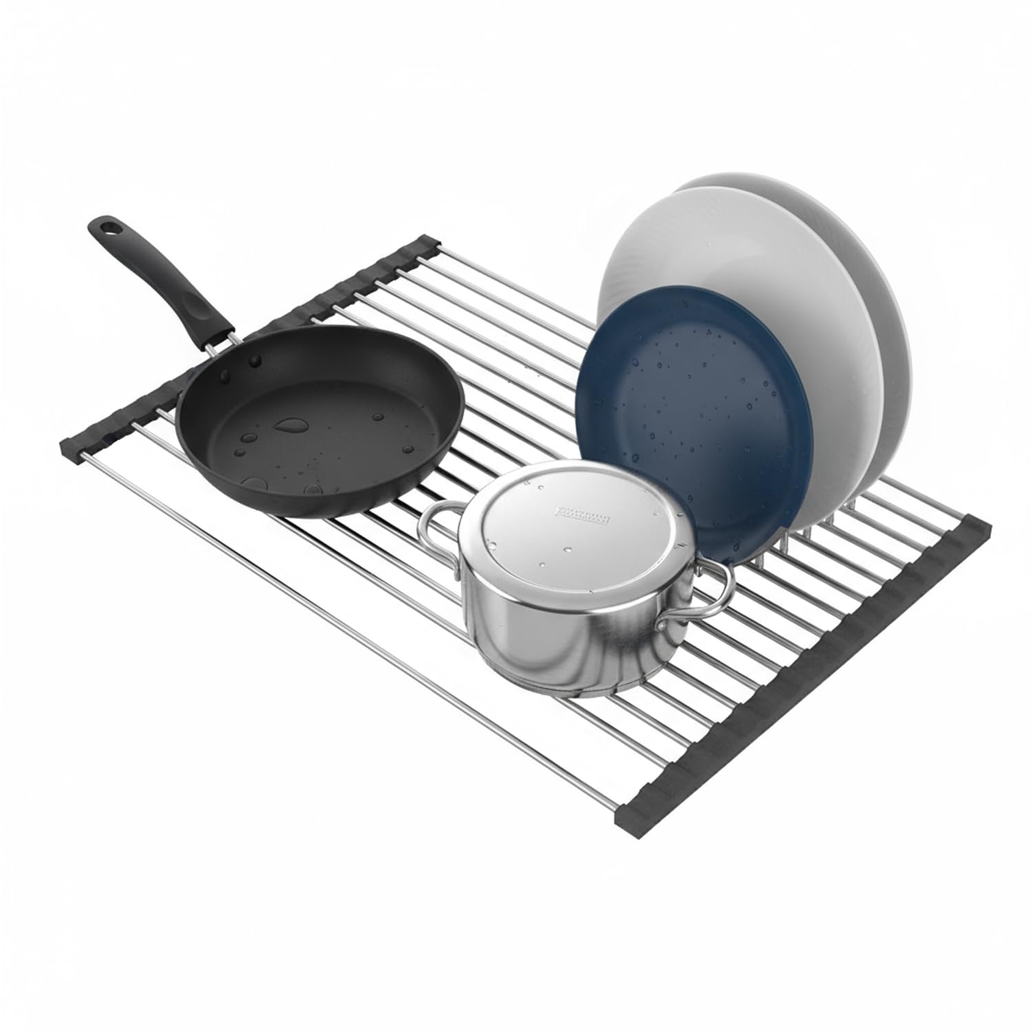 Avilia - Scolapiatti da Lavello Arrotolabile in Acciaio Inox 43x35 cm Resistente al Calore, Facile da Pulire, Ideale come Griglia Scolapiatti e Piano d’Appoggio Salvaspazio