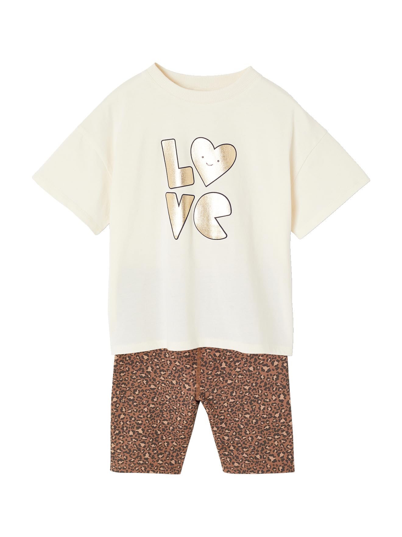 VERTBAUDET Ensemble fille léopard T-​shirt et cycliste sport écru 3A