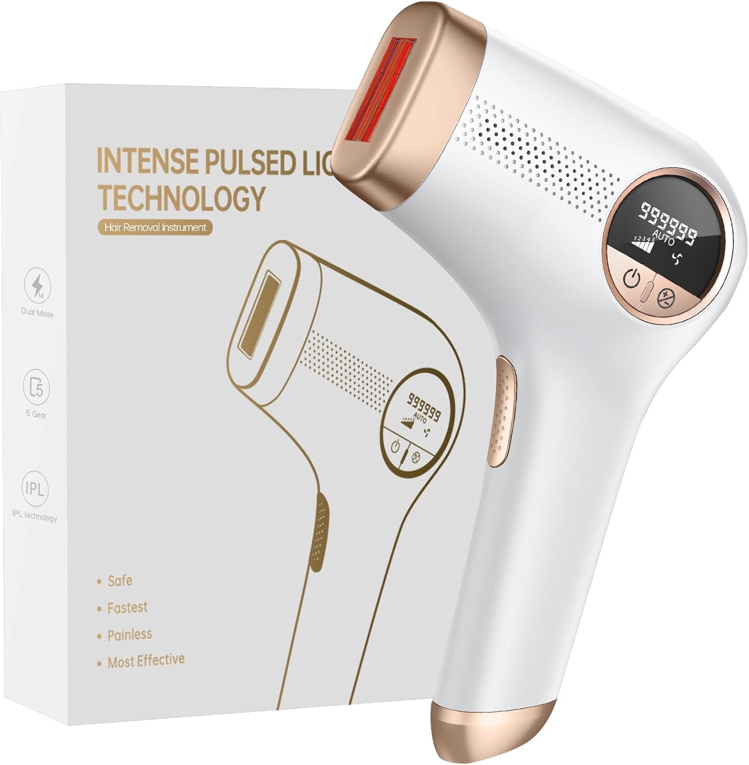 Depiladora Laser de Alta Eficiencia 600NM - 1200NM, IPL Depiladora de Luz Pulsada Doméstico de 5 Niveles, Adecuado para Hombres, Mujeres, Cara, Axilas, Piernas y Cuerpo Laser Depilacion