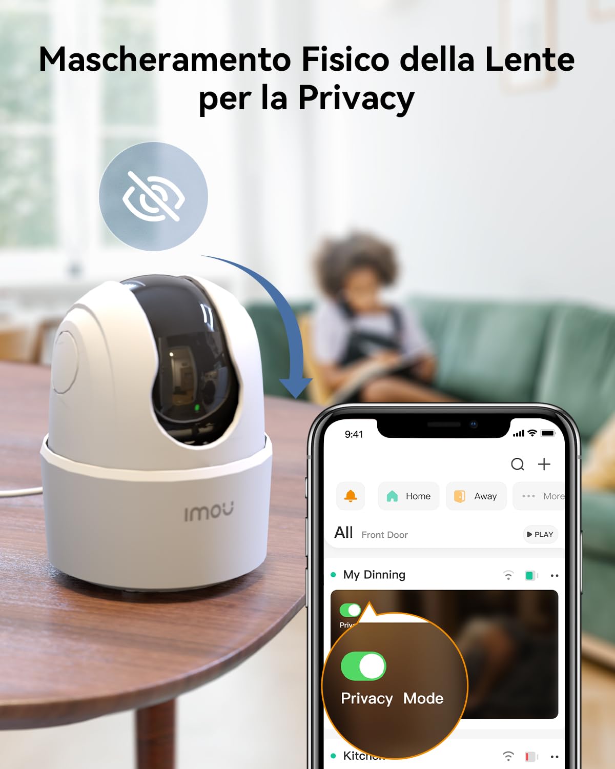 Imou 4MP Telecamera Wi-Fi Interno Videocamera Sorveglianza 2.5K, Rilevamento Umano, Audio Bidirezionale, Tracciamento di Movimento con Sirena, Compatibile con Alexa, Rotazione a 360°, 2.4Ghz Ranger 2C