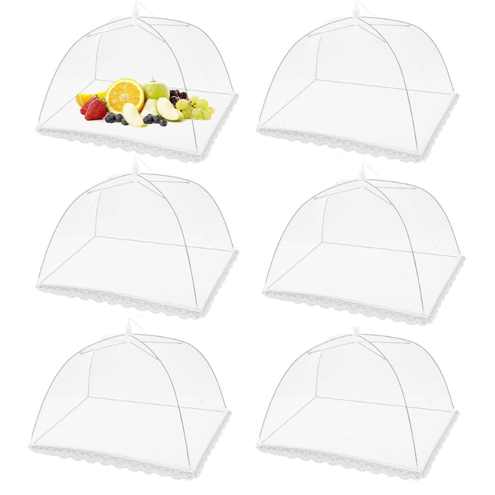 Lyxhag White Food Cover Mesh Food Tent, 17"X17", 6 Pack, Pop-Up Umbrella Screen Tents Covers, Patio Bug Net For Outdoor Camping, Picnics, Parties, Bbq, Collapsible And Reusable