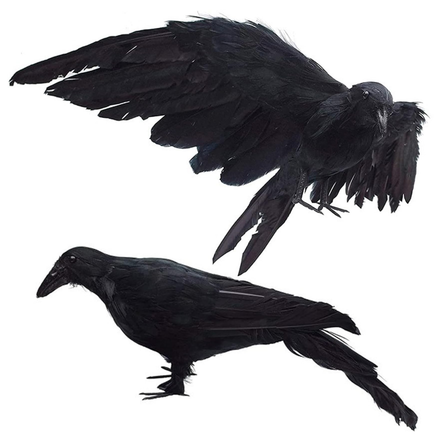 Hintyne 2Pcs Fake Crow, 13x5.5 Realistic Raven Decor With Removable Wing, Artificial Dead Crow Decoy For Scaring Crows For Outdoors And Indoors Halloween