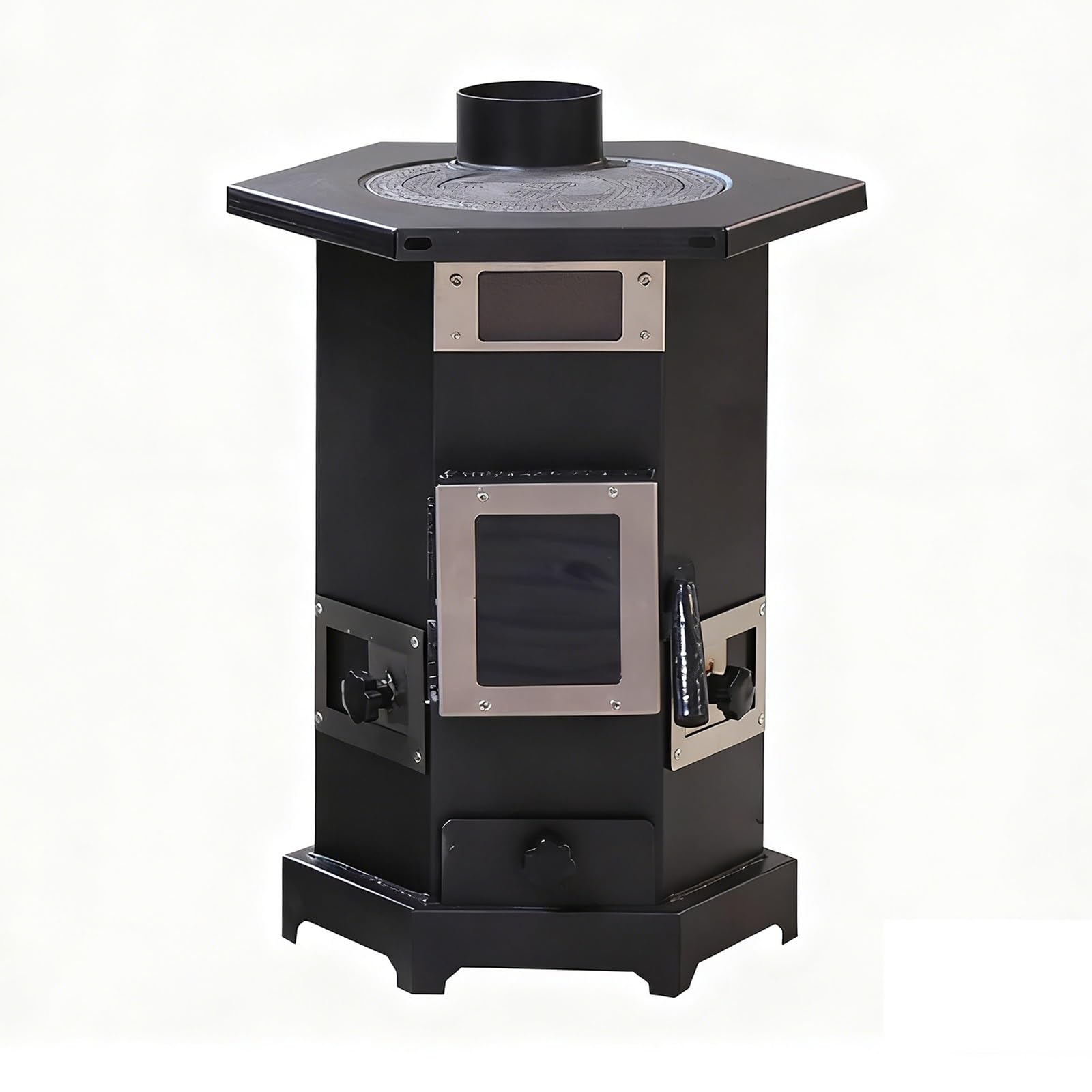 Stufe a Legna da Interno con Forno Sfiato D'aria Regolabile Anello in Ghisa Cucina a Legna da Interno con Cassetto Cenere Adatto per Campeggio e Attività All'aperto(A)