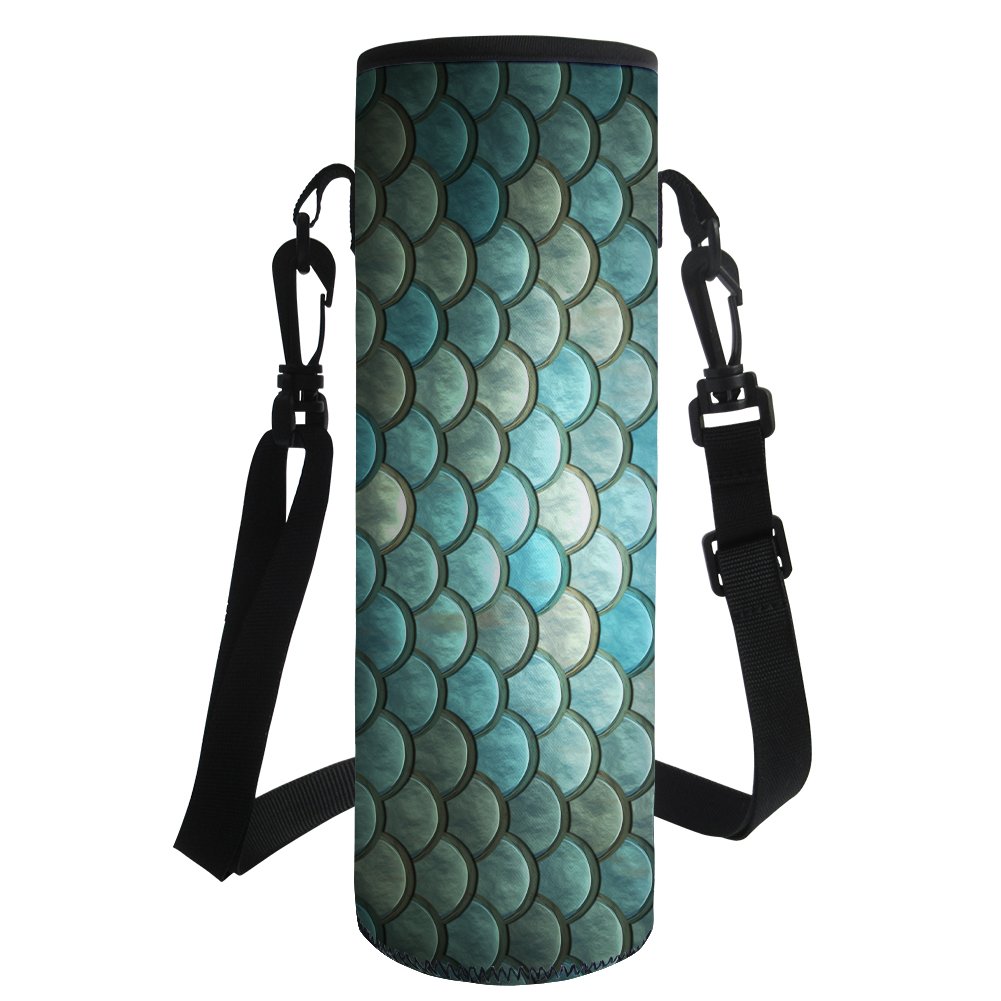HUGS IDEA Water Bottle Carrier,Mermaid Texture Bottle Pouch Holder with Adjustable Shoulder — image 1
