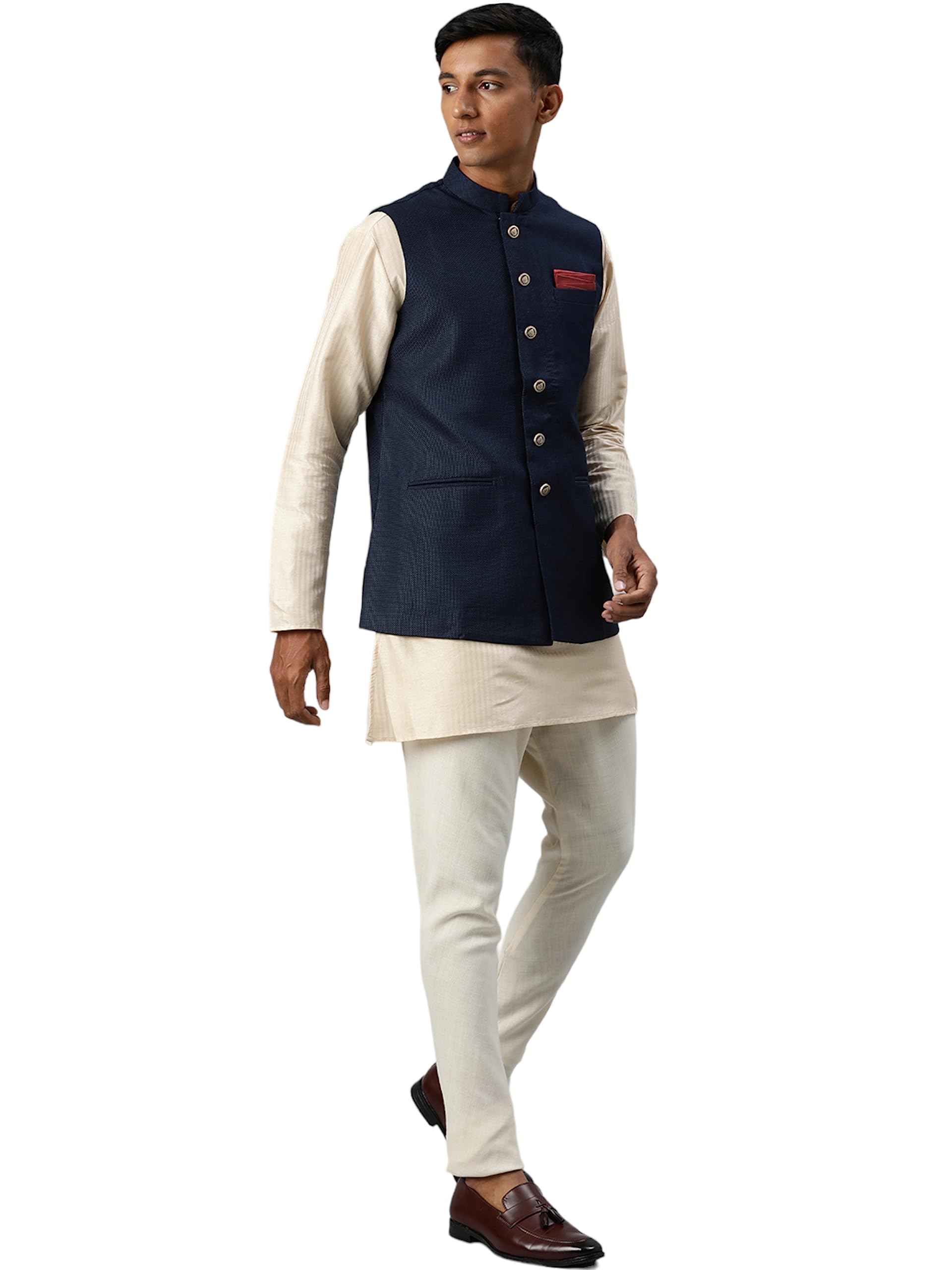 Men's Blended Rayon Self Design Sleeveless Jacket-image-1
