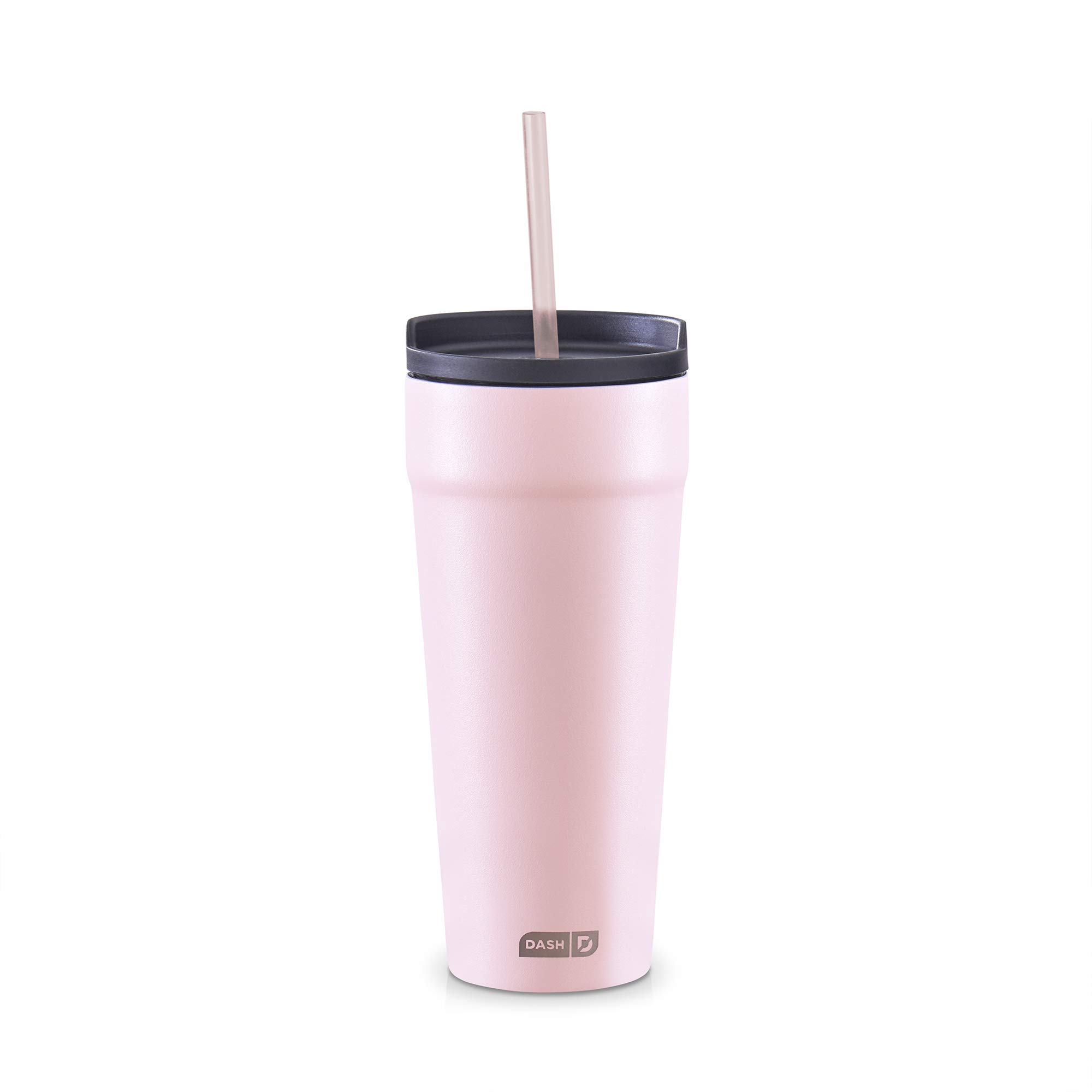 DASH Bicchiere da 590 ml con coperchio a prova di fuoriuscite e cannuccia, tazza da caffè isolata sottovuoto, tazza da viaggio a doppia parete verniciata a polvere, rosa