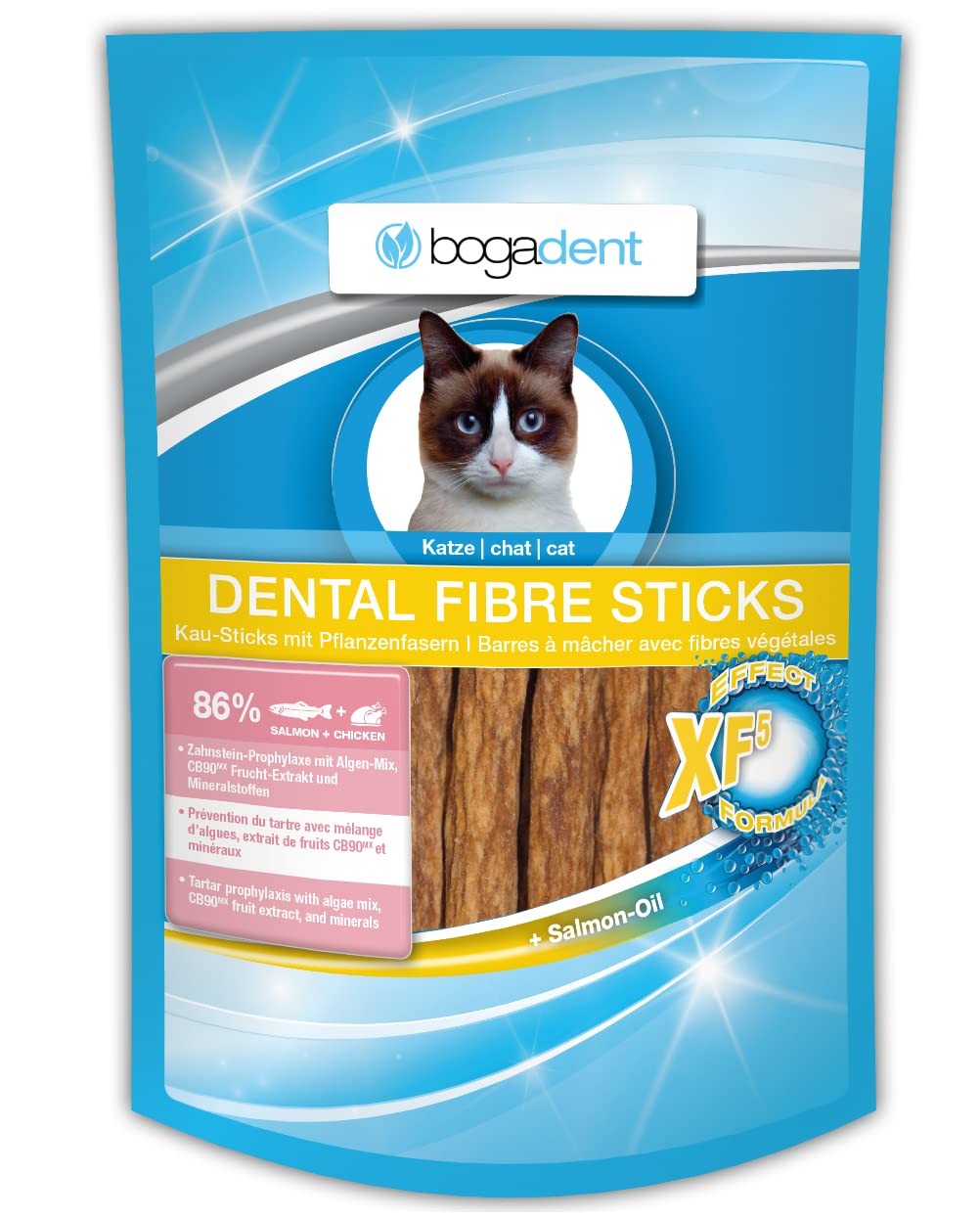 Bogadent Dental Sticks für Katzen, Katzensnacks zur Förderung des Kauens und der Verdauung, Chips für Katzen, Mit Fisch, Fleisch, Früchten und Mineralstoffen, 50 g