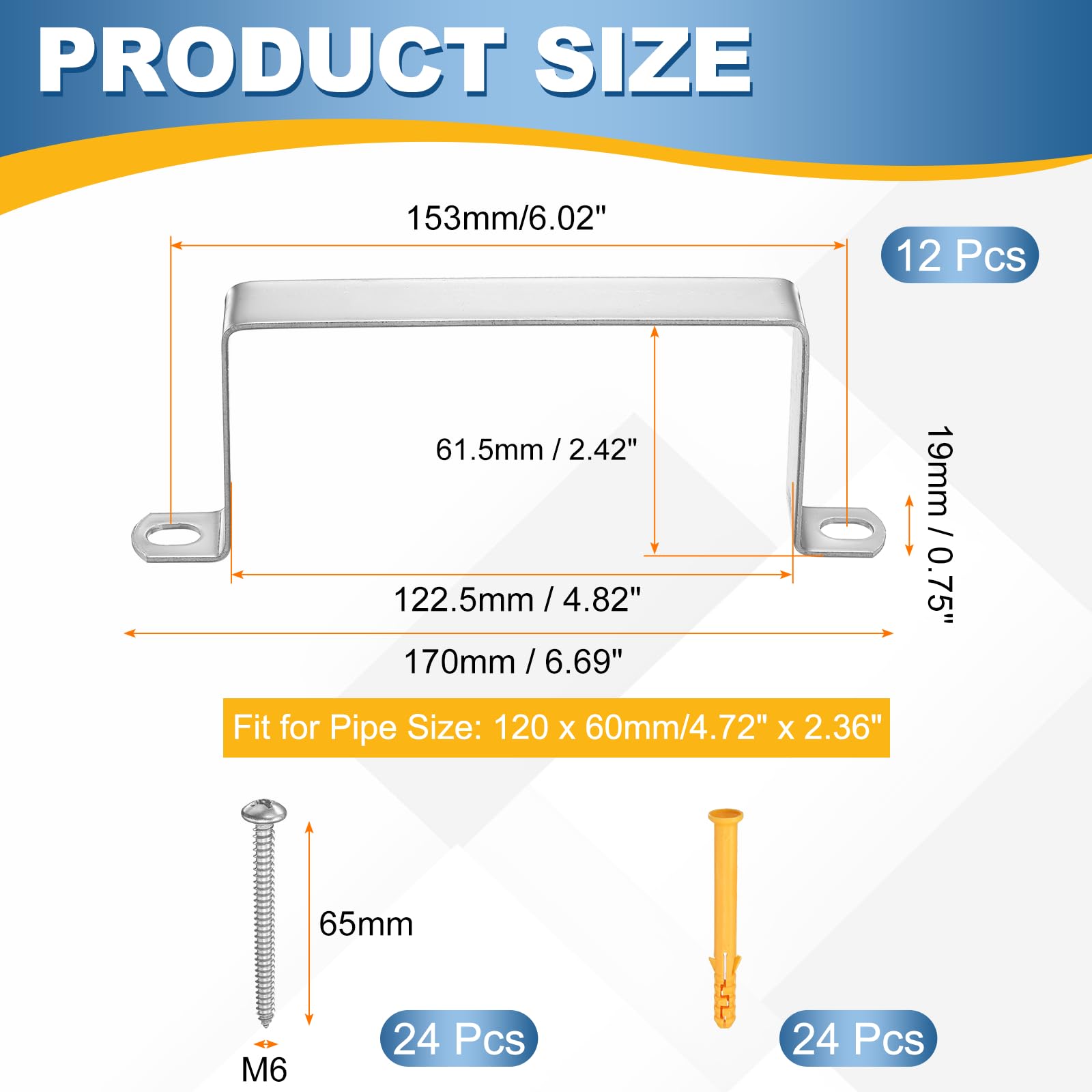 QUARKZMAN Morsetto tubi quadrati 120x60mm 12 pezzi Acciaio Inox 304 | Fascetta per tubo a U, Staffa connettore a tubo quadrato con viti, per tubo flessibile, cavo, ponte, recinzione