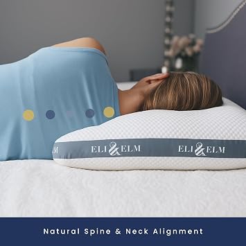 Eli & Elm Best Ergonomic Side Sleeper Pillow for Neck Pain. Supportive Cooling Latex Fill. U-Shape Contoured Design. King & Queen Size (Queen (U.S. Standard), with Pillow Case)