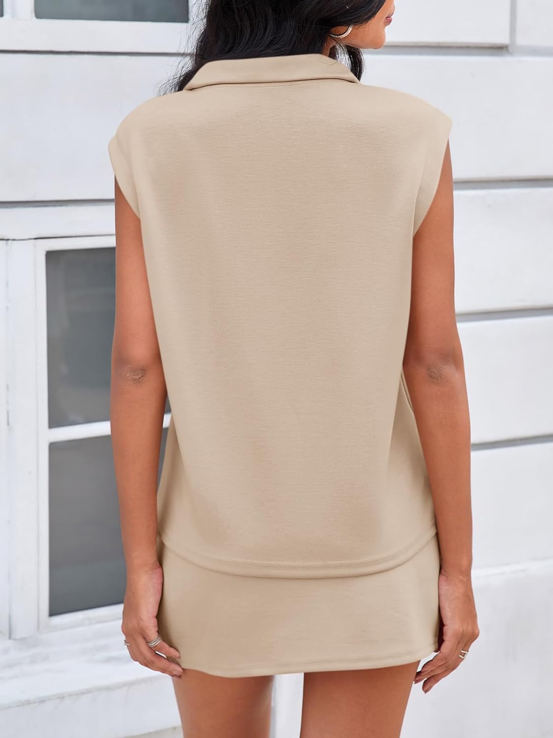 Fisoew Womens 2 Piece Skirt Sets Summer Sleeveless Half Zip Sweatshirt Athletic Skorts Tennis Outfits Casual Sweatsuits - Image 3