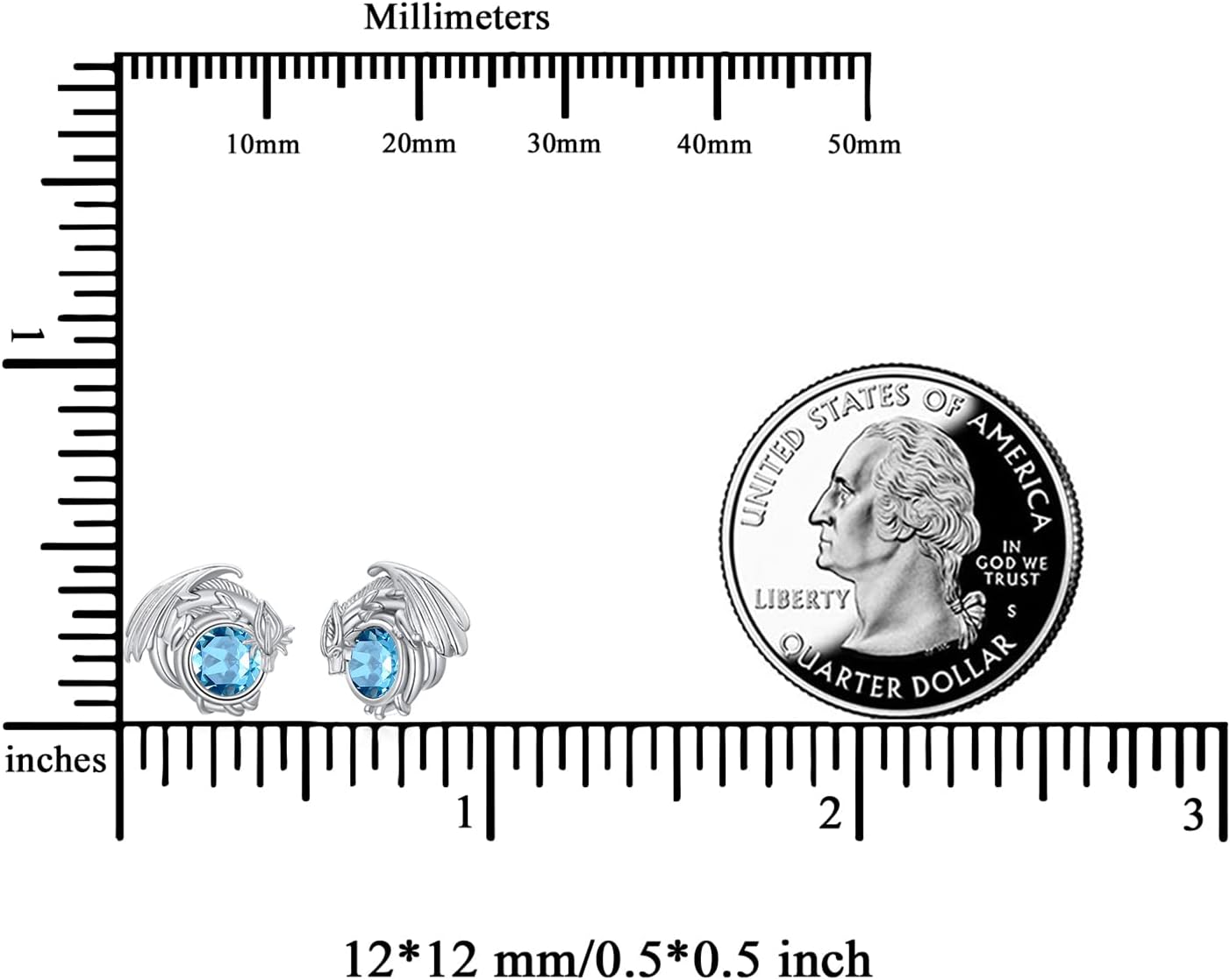 Dragon Earrings Sterling Silver Stud Hypoallergenic Birthstone Crystal Dragon Earrings for Women - Image 6