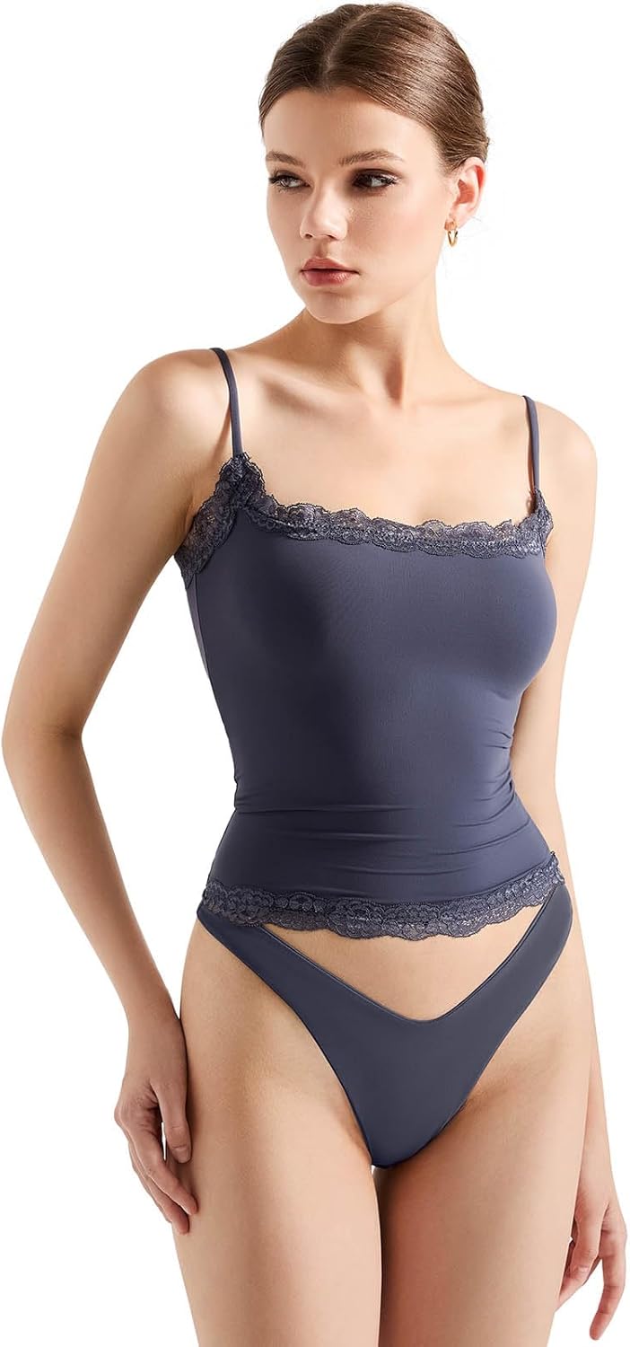 SUUKSESS Women Lace Double Lined Sexy Camisole Tops Spaghetti Strap Y2k Going Out Tank Tops (Ash, S)