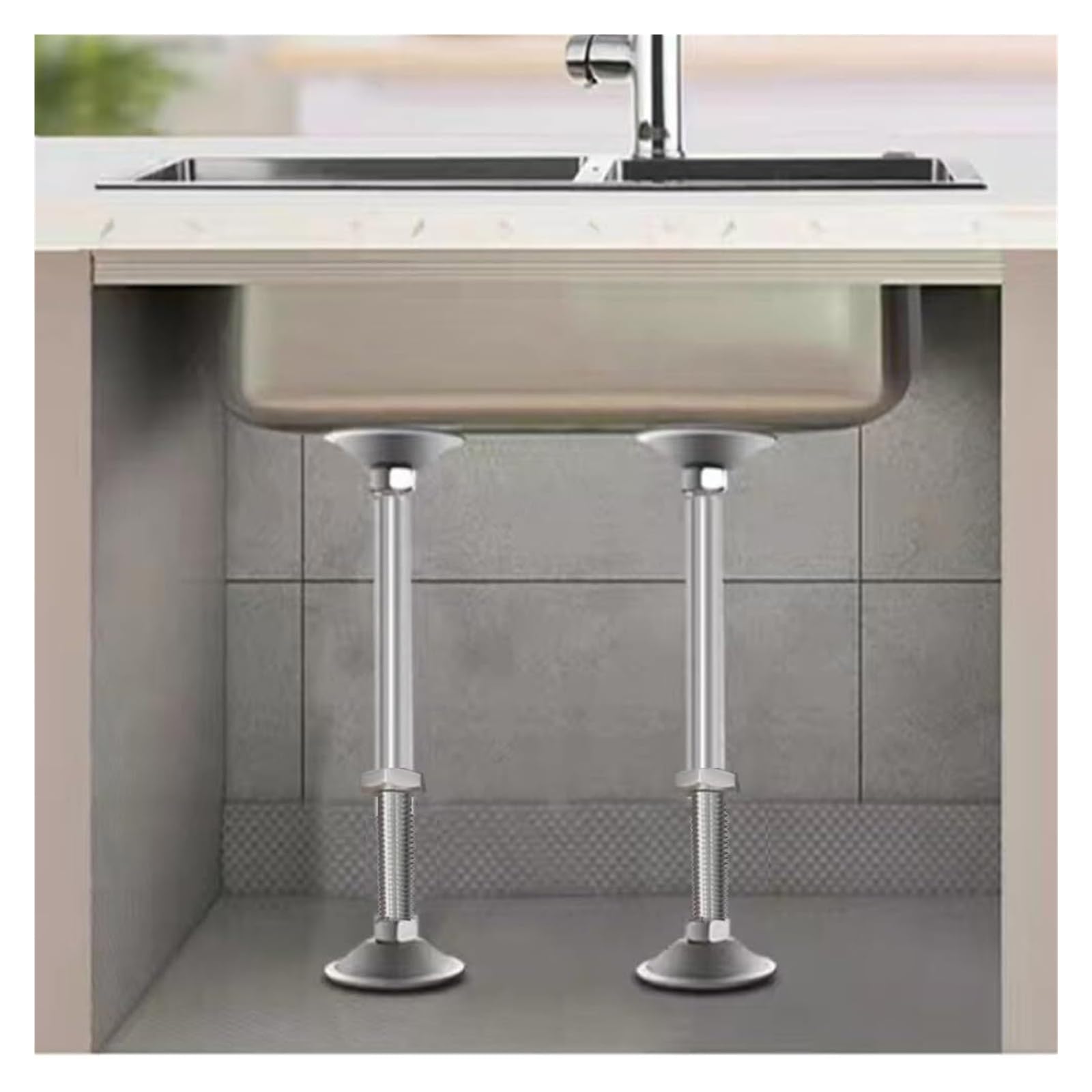 DHetyE Sink support legs 2 Pcs Under Sink Bracket AdjustableTelescopic Wash Basin Support LegsStainless Steel Poles Kitchen(Height 61 76cm)