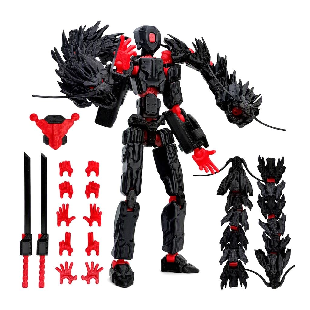 DiiWmme Assembly Completed T13 Action Figure,3D Printed​ Dummy 13，Black Red