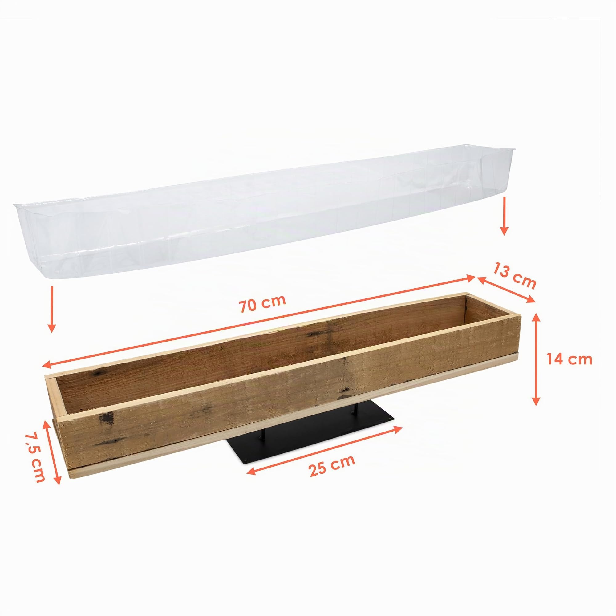 Spetebo Jardinera de madera natural con lámina – 70 x 13 cm – Jardinera grande para plantar directamente – Jardinera decorativa para jardín, bandeja para plantas, bandeja decorativa para plantas
