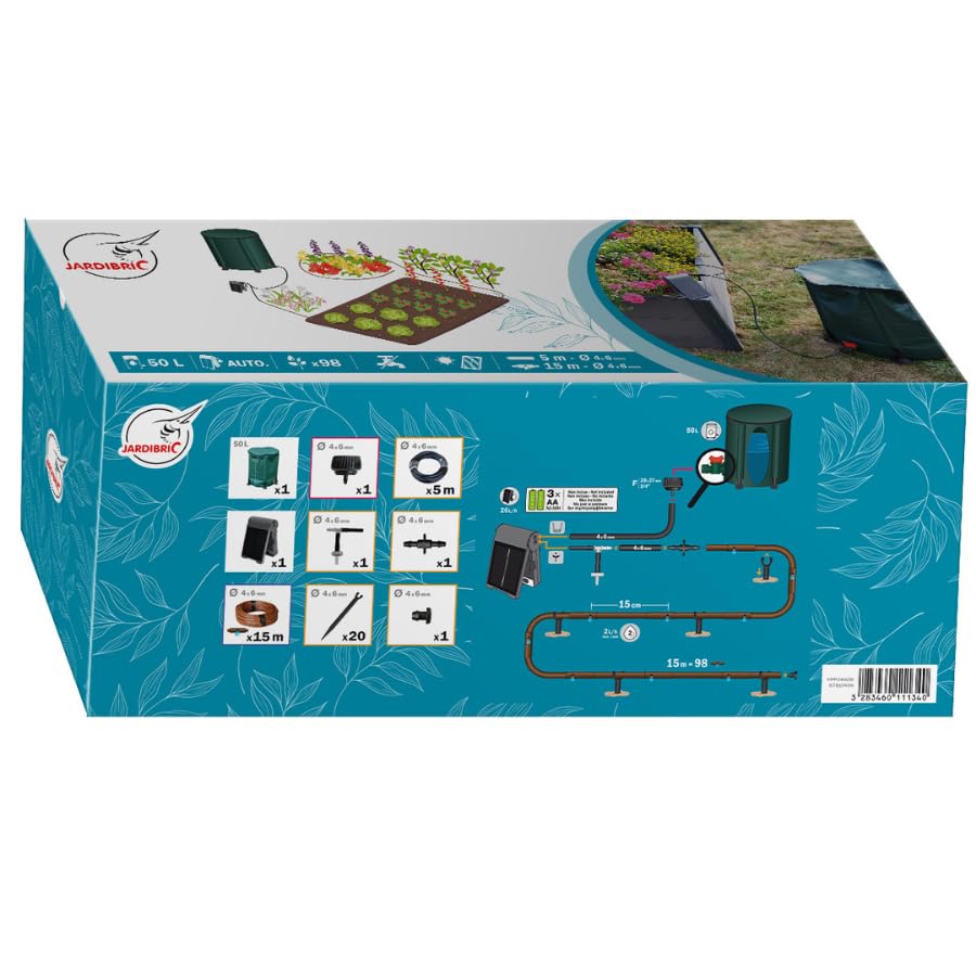 Kit Arrosage Goutte à Goutte Avec Pompe Solaire Programmable Jardibric - Débit 26 L/h, Aspiration 2 M, 15 M Tuyau