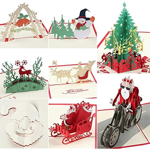 coohom 3d juego de tarjetas con sobres de Navidad de 8 - Papel Hecho A Mano Craft - Pop Up Tarjeta de felicitación para año nuevo regalo Cover