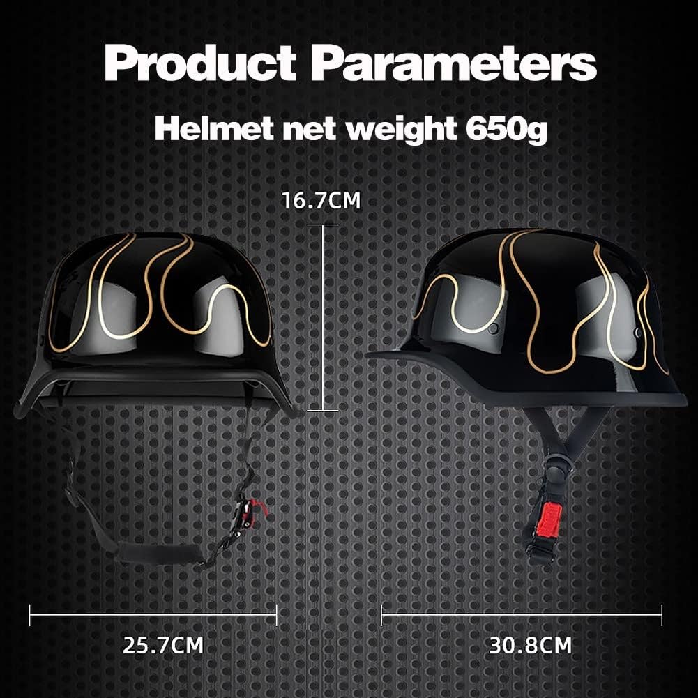 Vintage Stile Tedesco Mezzo Casco, ECE Approvato, Faccia Aperta Casco con Fibbia a Rilascio Rapido, Adulto Uomini Donne Caschi di Moto per Bicicletta Incrociatore Scooter