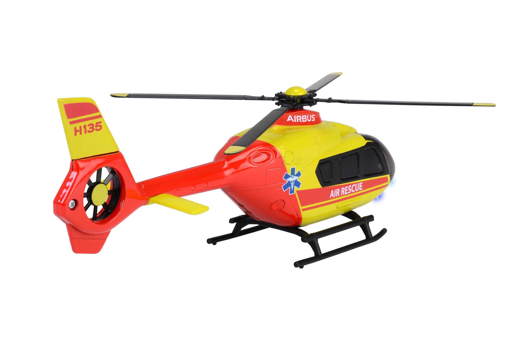 Majorette - Rettungs-Helikopter Airbus H135 (rot/gelb, 25,5 cm) - großer Spielzeug-Hubschrauber mit Metall-Rumpf, Drehpropeller, Licht & Sound, für Kinder ab 3 Jahre