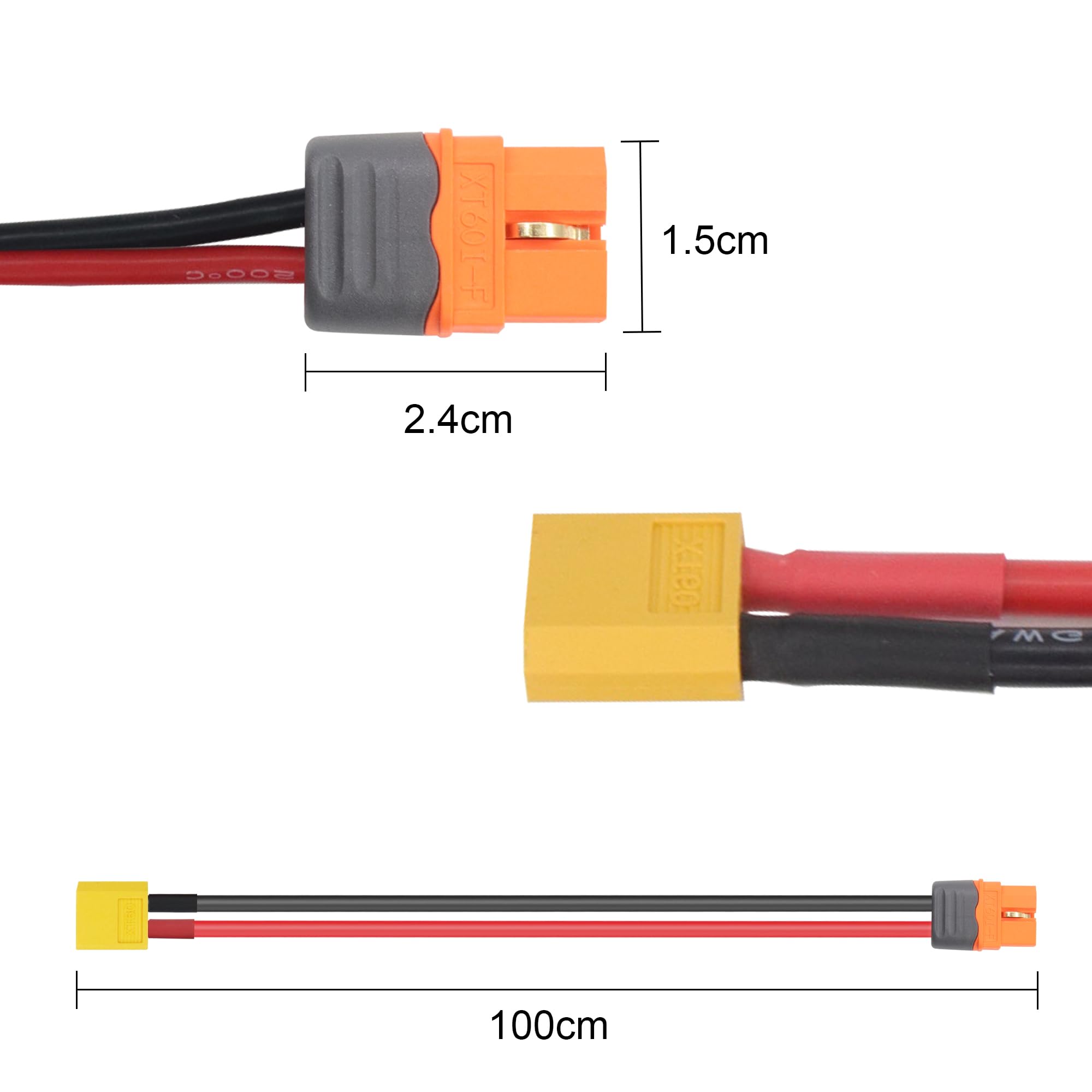 RIIEYOCA Cable macho XT60I hembra a XT60 con cable de silicona de 1 m 12 AWG para batería de polímero de litio RC FPV (1 m/3,3 ft RIIEYOCA Cable macho XT60I hembra a XT60 con cable de silicona de 1 m 12 AWG para batería de polímero de litio RC FPV (1 m/3,3 ft