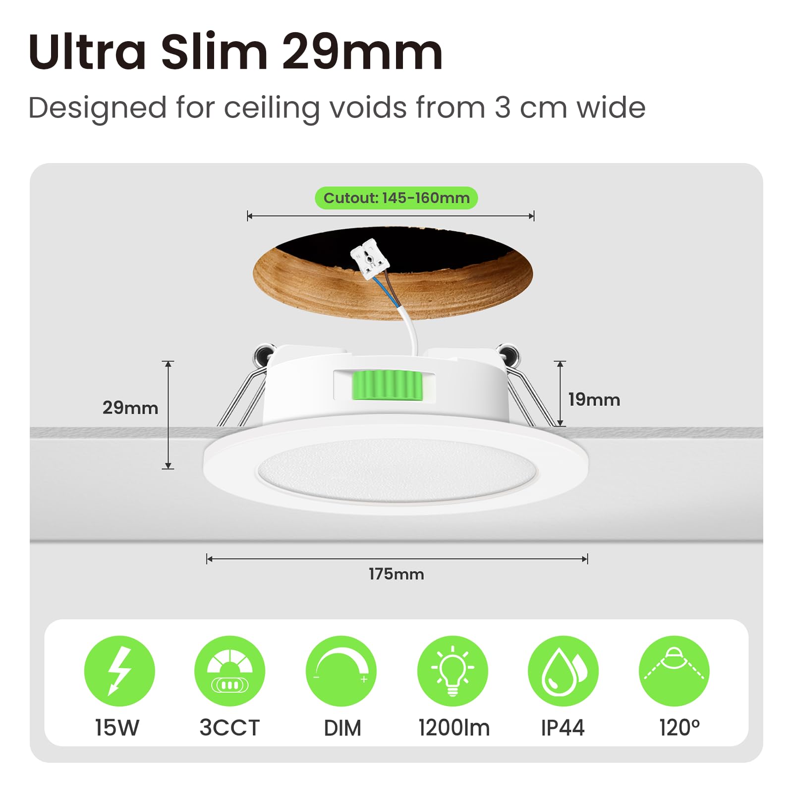 ALUSSO 6 Stück Einbaustrahler Led,15W LED Einbaustrahler Dimmbar AC 220-240V,Warmweiß 3000K Neutralweiß 4000K Kaltweiß 6500K IP44 Deckenspots für Badezimmer Küche Wohnzimmer,Weiß