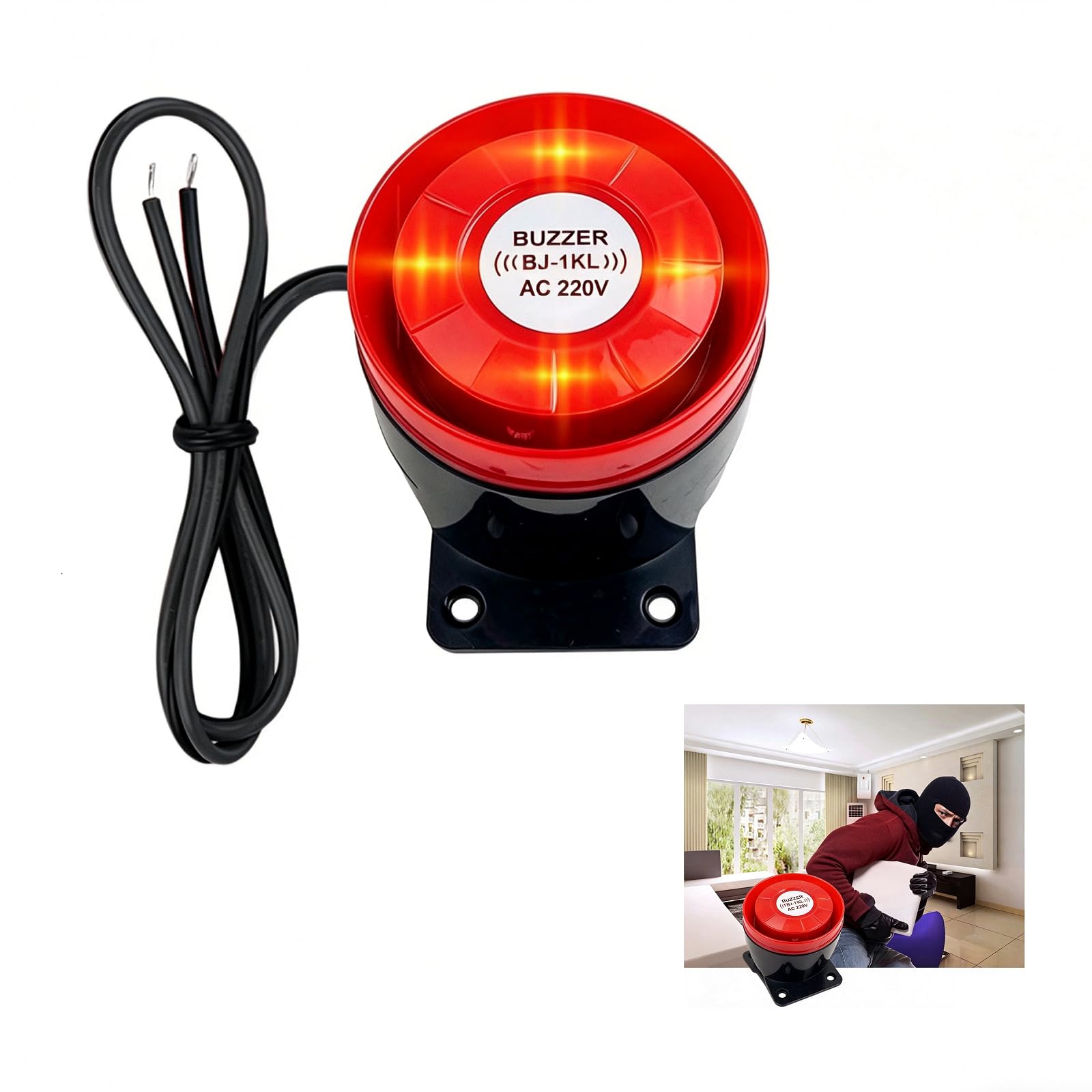 Taikuwu 120dB Wired Security Siren with LED Strobe, 220V for Home Garage