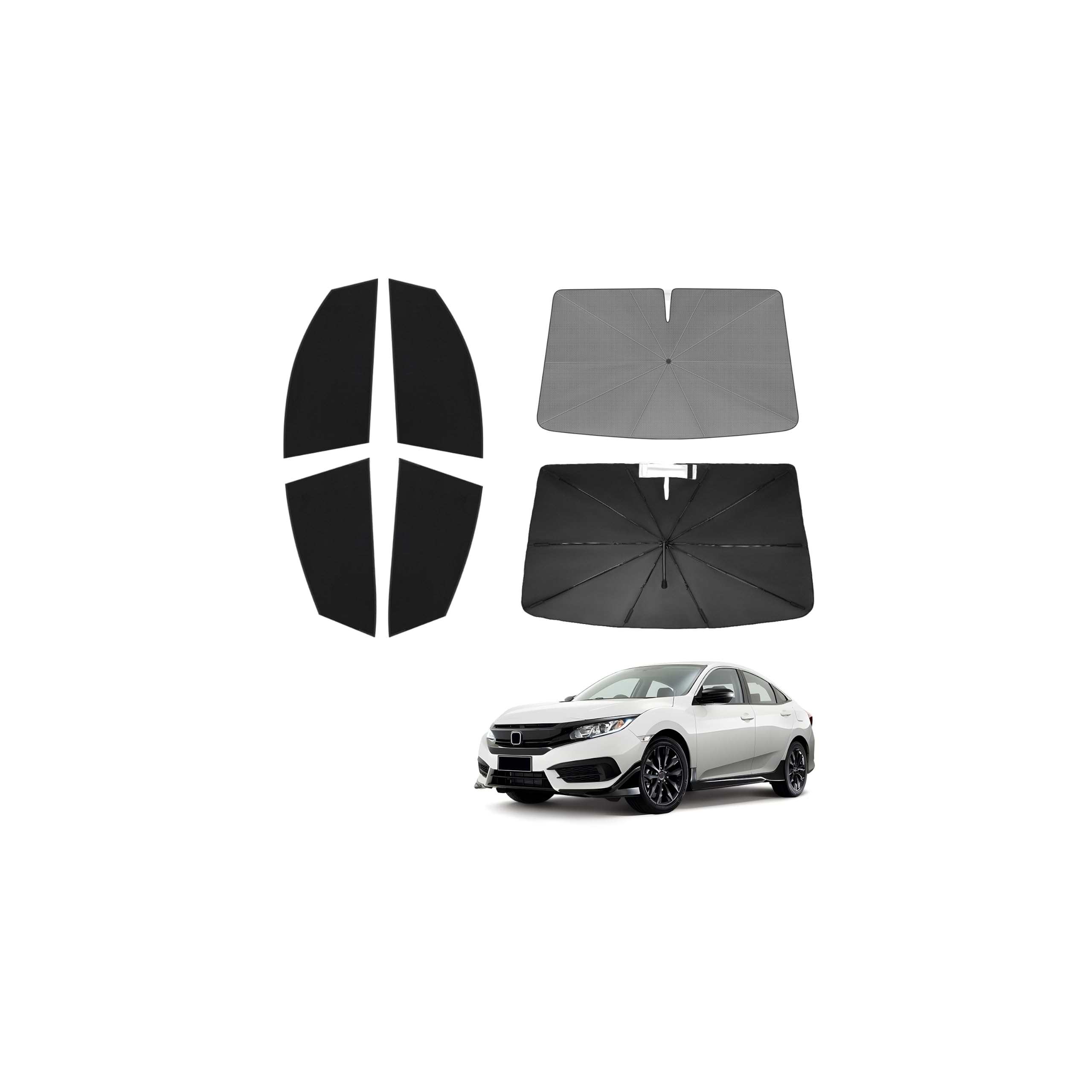 KUST Windshield Sun Shade Umbrella for Honda Civic 2016 2017 2018 2019 2020 2021 Rear Window Shades 100% UV Protection and Blackout Privacy 5PCS Car Window Covers Accessories