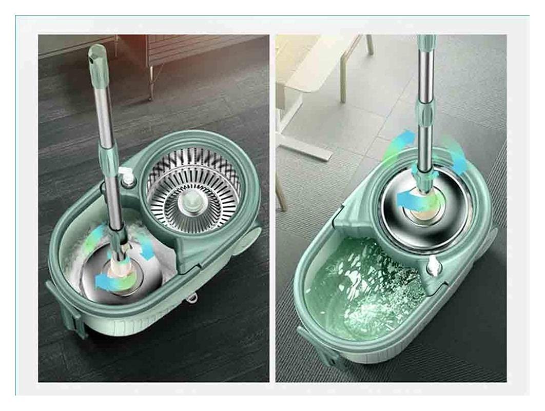 Fregonas y cubetas para Limpieza de Pisos, fregona giratoria y cubeta con 2 Cabezales de Microfibra, fregonas giratorias fáciles de Limpiar