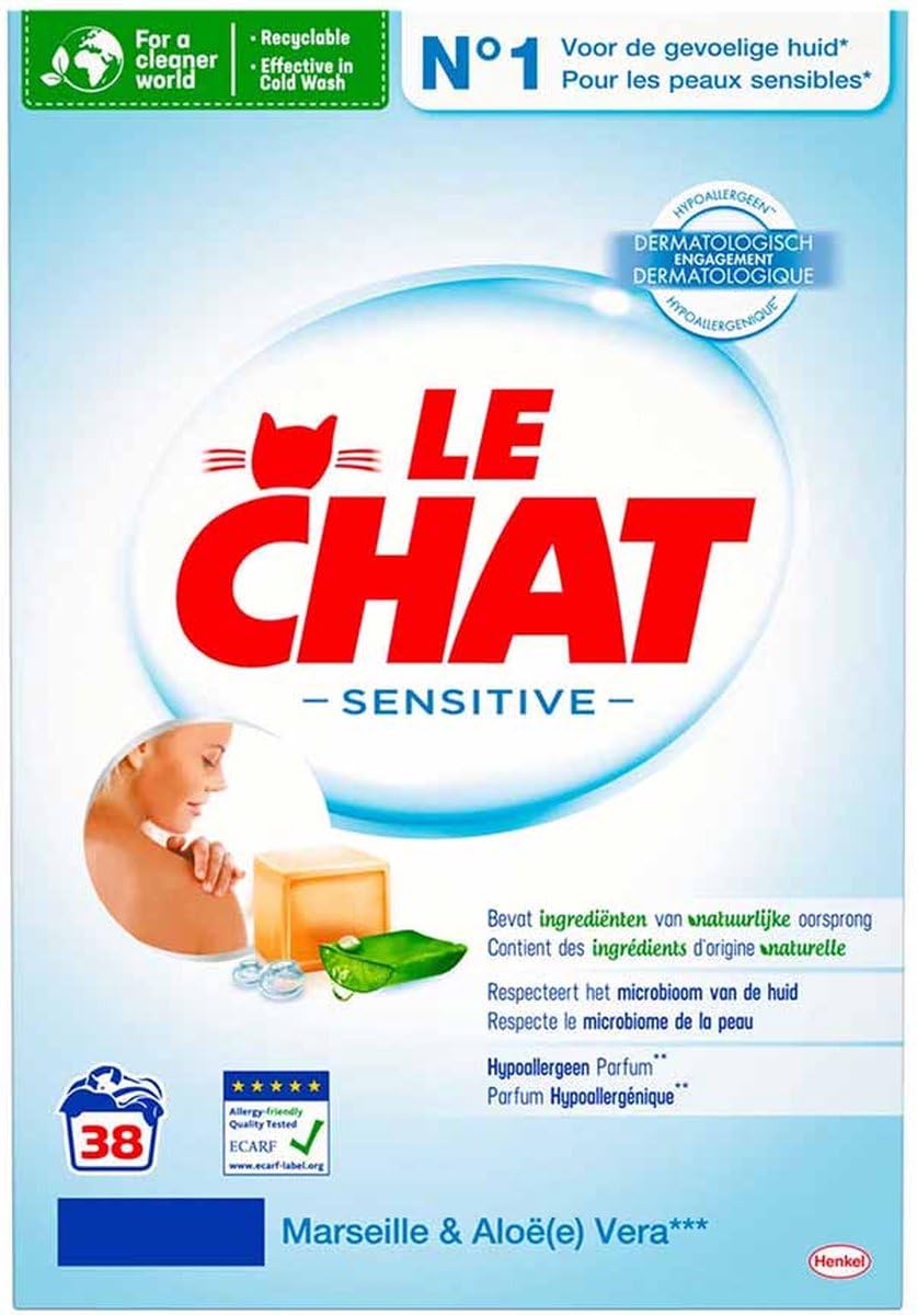 Le Chat Sensitive Lessive en Poudre - Marseille & Aloe Vera - Pack Avantage 4x38 Lavages