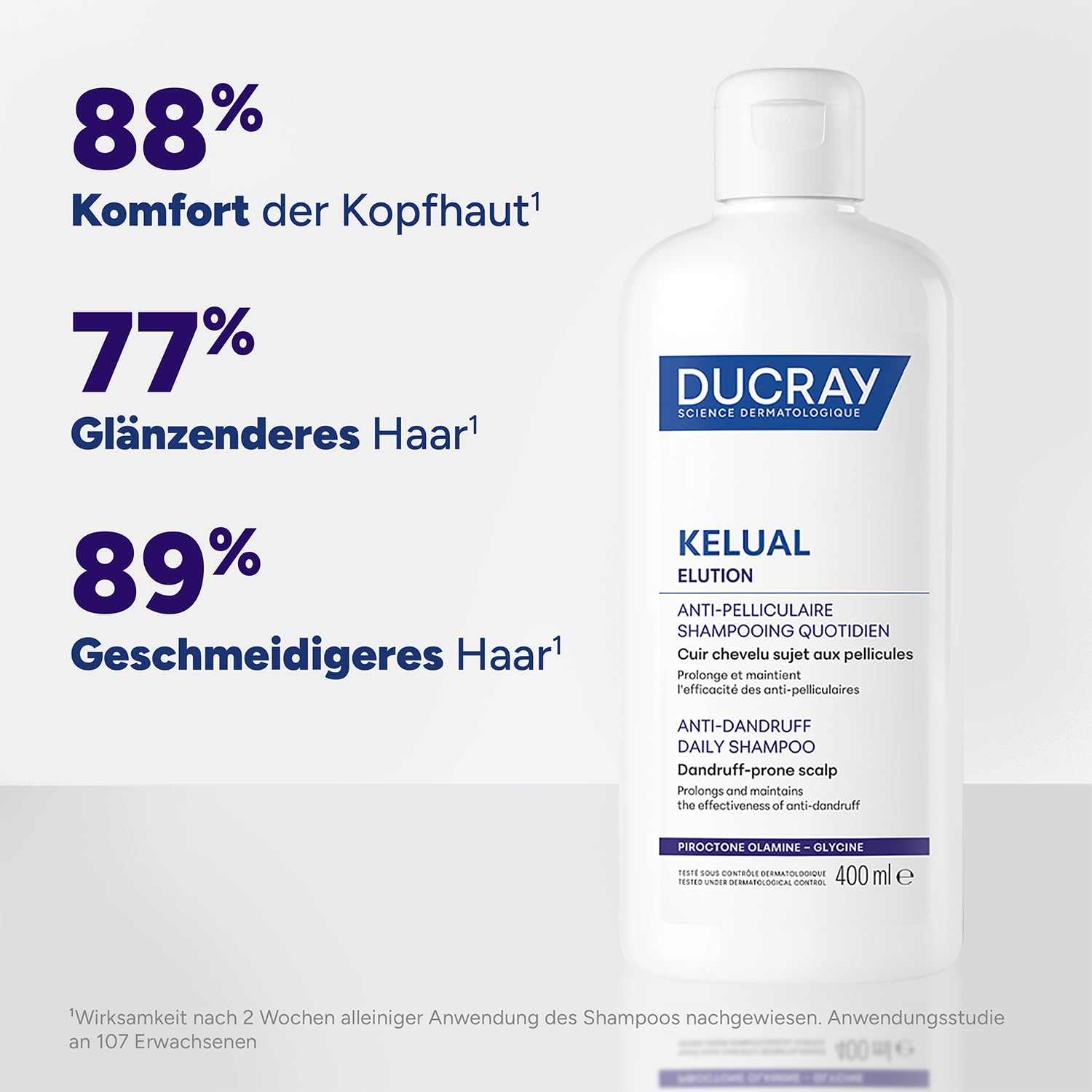 DUCRAY Kelual Elution - Anti-Schuppen Begleitpflege-Shampoo - Schützt Mikrobiom - Pirocton-Olamin - Beugt Rückfällen vor - Besonders mild - Für empfindliche Kopfhaut & gefärbtes Haar - 400 ml