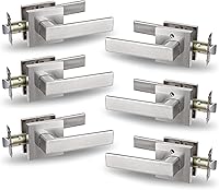 Vista 22 de USHTL01-SN-BK-6P - Manija cuadrada de privacidad para puerta de níquel cepillado sin llaves para dormitorio o baño, USHTL01-SN-BK-6P