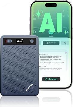 EVISTR AI Voice Recorder with Transcription, Note Voice Recorder App Control, Transcribe & Summarize with AI Technology, 64GB Memory, Audio Recorder for Meetings Lectures Calls Blue