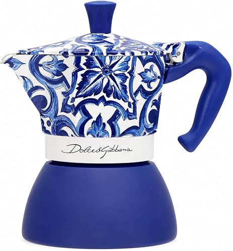 Bialetti Dolce & Gabbana Mocinduction Blue Mediterraneo 6 Cup Induction & Open Fire (Coffee Maker, Espresso Makinetta)