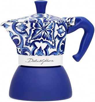 Bialetti Dolce & Gabbana Mocinduction Blue Mediterraneo 6 Cup Induction & Open Fire Coffee Maker, Espresso Makinetta