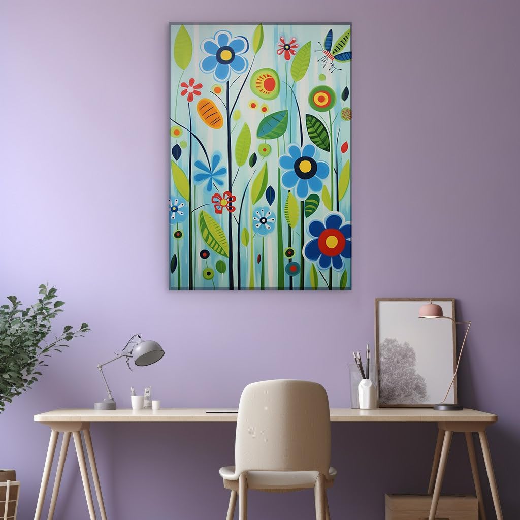 Canvas for Living room. Blooming Bliss in Blue A Whimsical Garden of Colors and Life, 27 x 18 inch Canvas Wall Art - Contemporary Masterpieces - Modern Home Decor - 69x46 cm (27x18 inch)