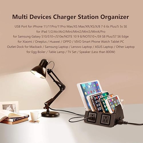 Miniatura 5 de Estación de carga con 5 puertos USB, organizador para múltiples dispositivos, soporte de escritorio de carga rápida para teléfono Apple Android,