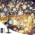 Snow Projector Lights, Christmas Rotating Snowflakes Light Projector, IP65 Waterproof Outdoor LED Snow Spotlight for Halloween Holiday Party Home Decor Garden Light Projector, with Remote Control