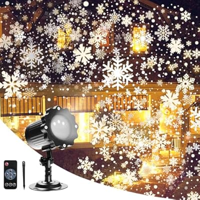 Snow Projector Lights, Christmas Rotating Snowflakes Light Projector, IP65 Waterproof Outdoor LED Snow Spotlight for Halloween Holiday Party Home Decor Garden Light Projector, with Remote Control