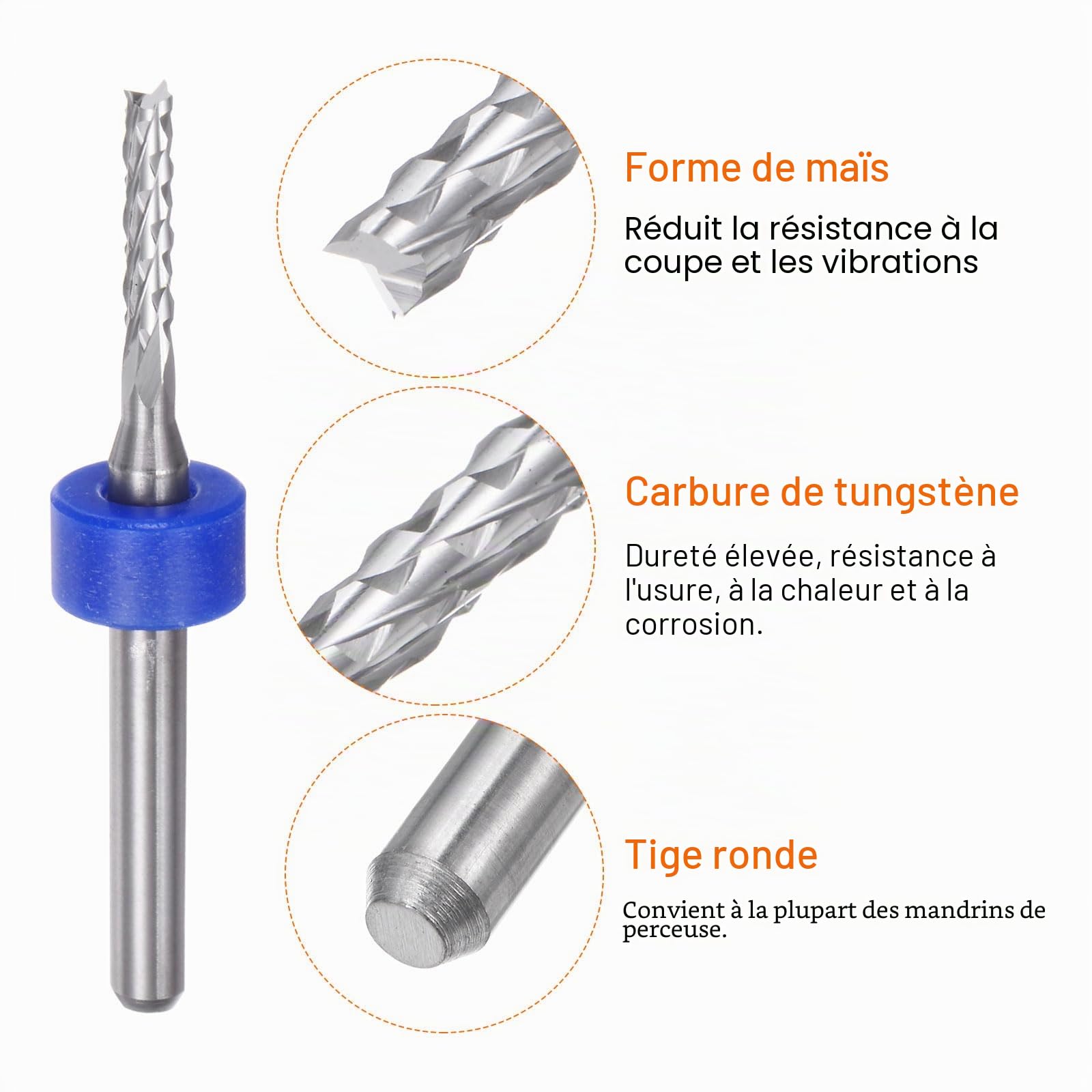 QUARKZMAN 10Pcs Embouts de Fraise 2mm en Carbure de Tungstène pour Fraiseuse CNC, Outils de Gravure pour Circuit Imprimé, Machine de Fraisage du Bois, Queue Droite de 1/8 Pouce