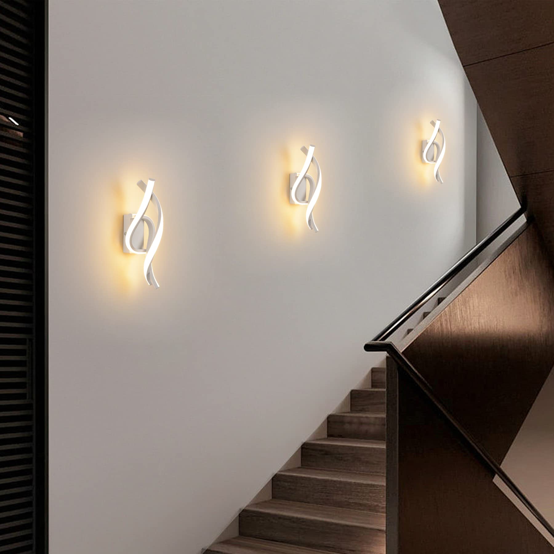 KUKAK Applique da Parete Interno,22W LED Luce Bianco Caldo 3000K 1800 Lumen Lampada da Parete,Moderno Design Curvo Lampade a Muro,Aplique Alluminio per Bagno Soggiorno Camera da Letto Scale Corridoio